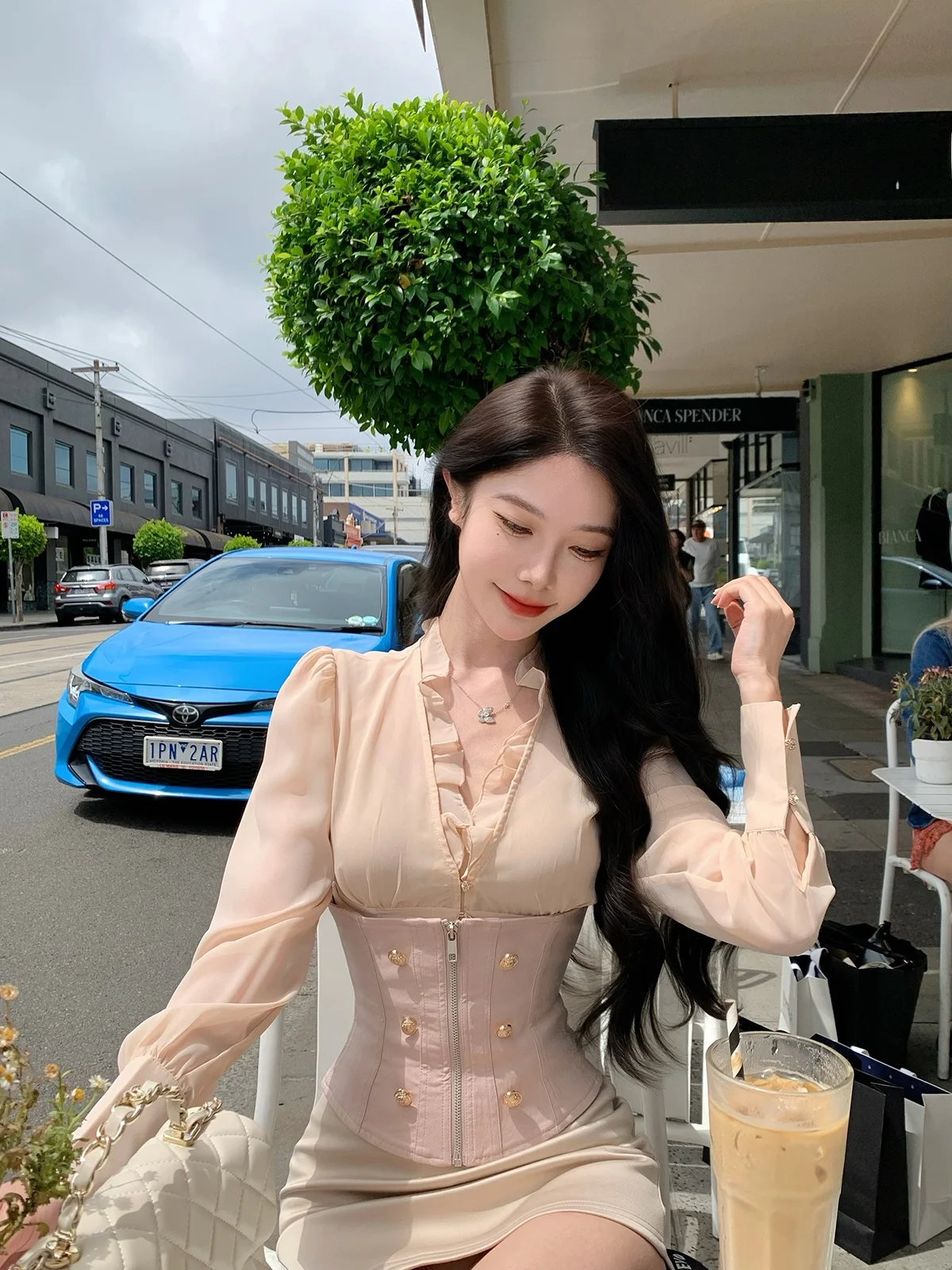 

Sexy Waist-Cinching Lace Shirt And Skirt Set Spring 2026 Women's Fashion JustQin Byzantine Collection Long Sleeve Zipper Closure