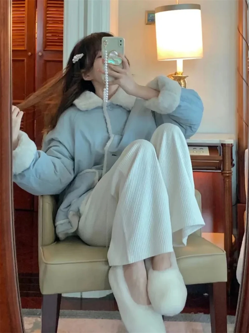 Chaqueta de algodón de lana de cordero para mujer, Chaqueta de algodón gruesa de doble cara, holgada y de felpa, color rosa, para estudiantes, invierno, 2025