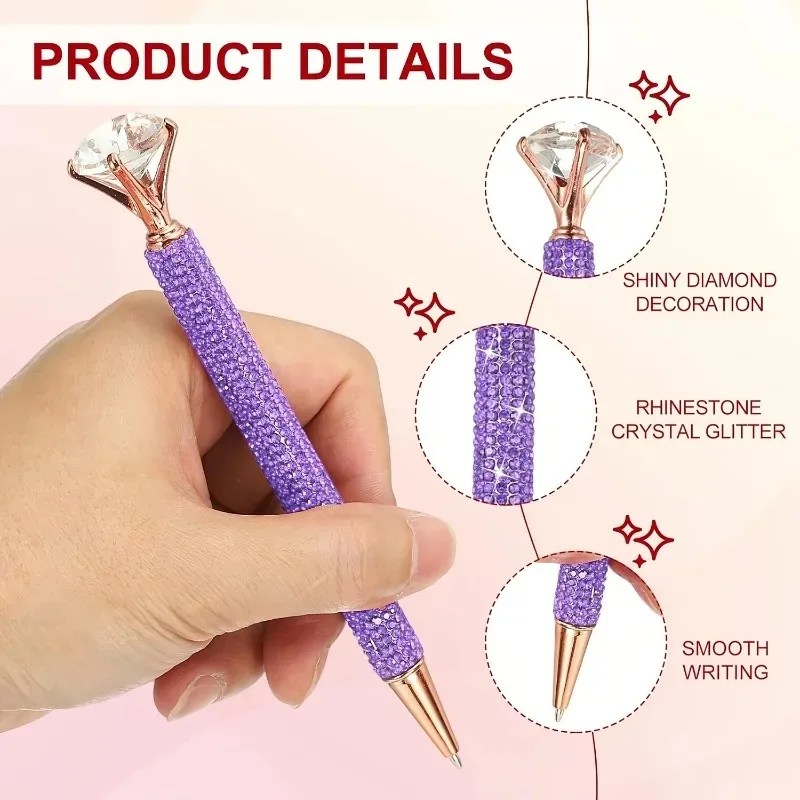 10Pcs Metal Twist Big Diamond Ballpoint Pen Crystal Rhinestone Girls Student Stationery Office Decor Writing Pen