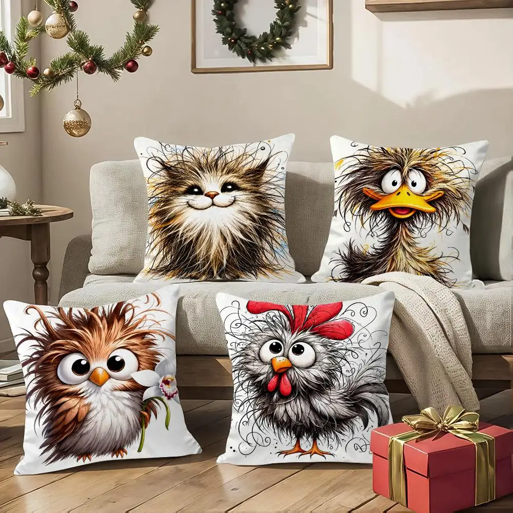 Funny Cat Owl Bird Cushion Cover Square Decorative Sofa Pillow Case Bedroom Living Room Home Decor Gift
