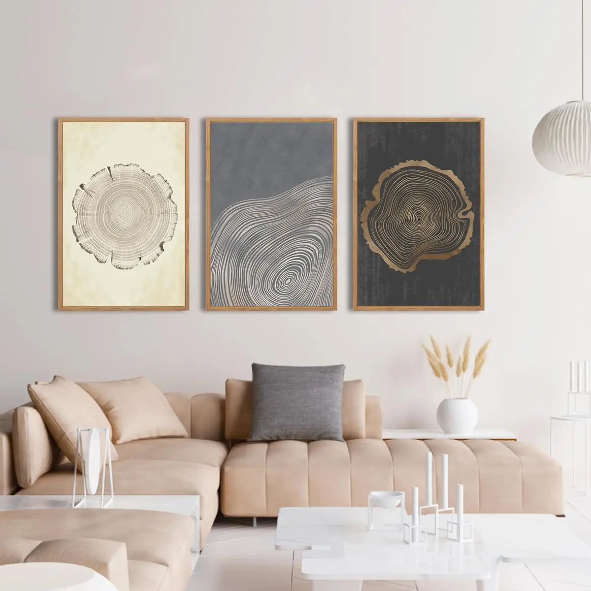 

Iarttop Framed Tree Ring Canvas Wall Art Set Of 3 Modern Wood Stump Wall Decor Minimalist Tree Spiral Wall Painting Neutral