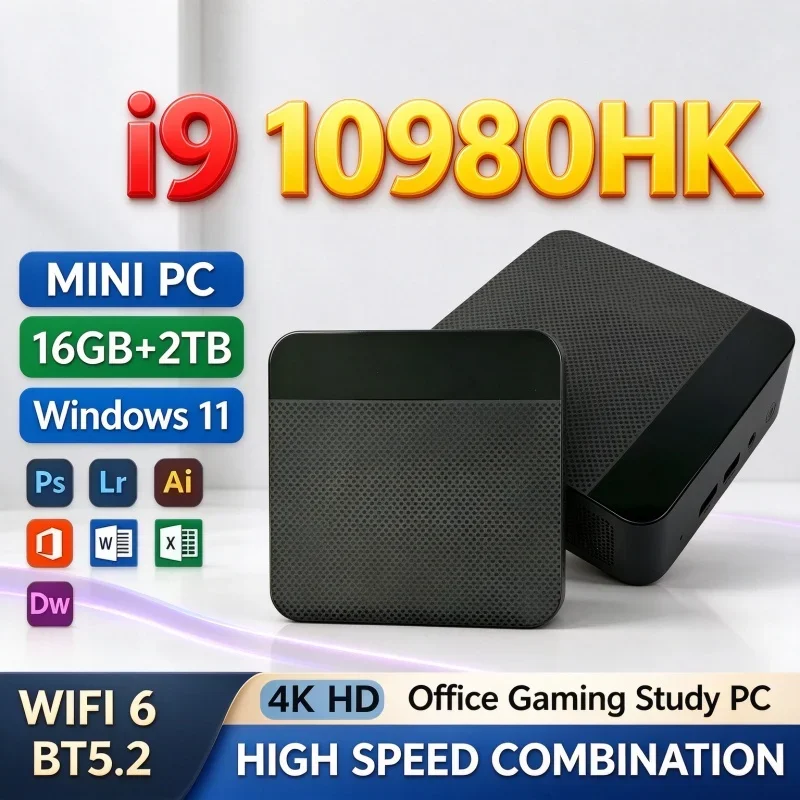 Intel Core I9 10980HK Portable Mini PC Windows11 16GB RAM Optional 1TB/2TB SSD WiFi6 BT5.2 Home Office Gaming Computer Daily Use