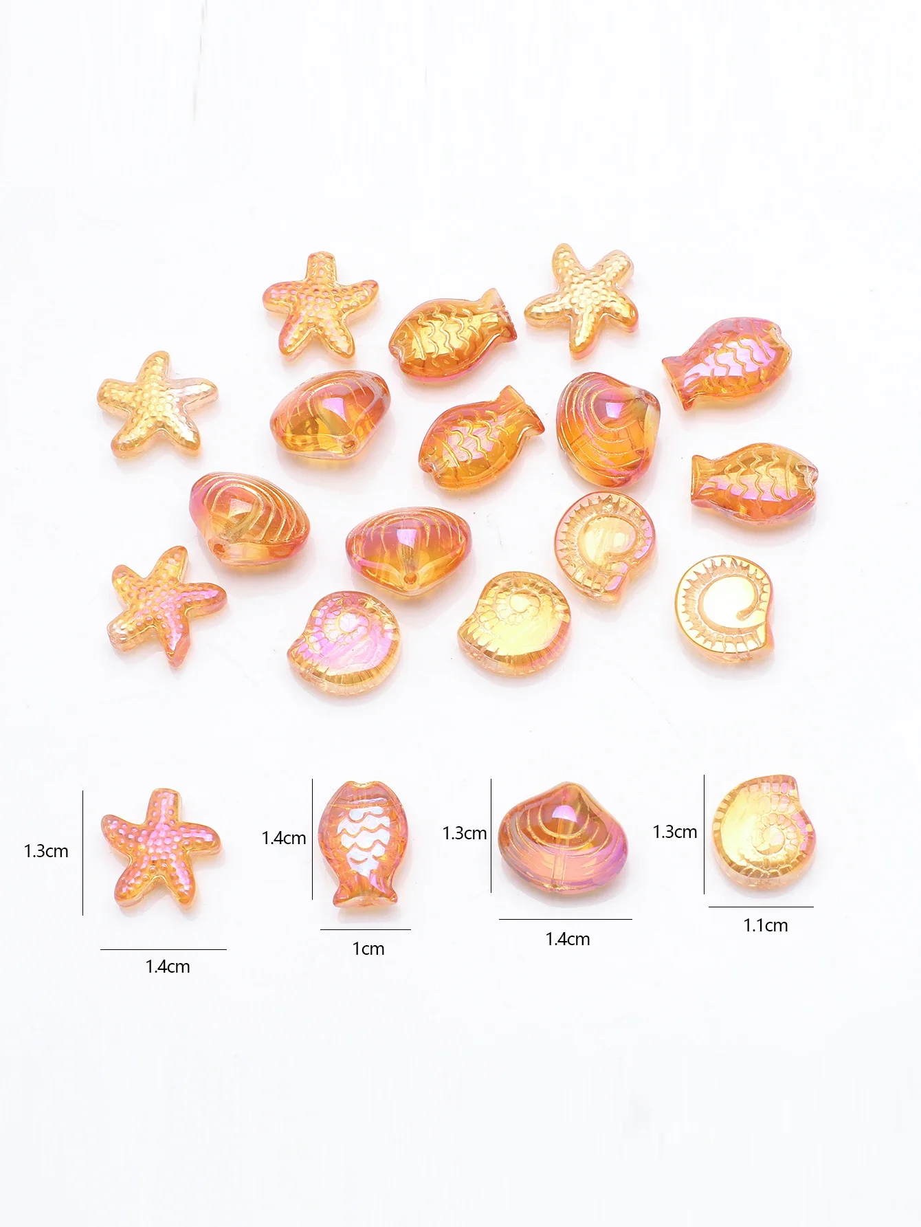 20Pcs Mixed Starfish /Snail /Shell /Small Fish Crystal Glass Pendants Beads DIY Making Earing Necklace Waist Jewelry Accessories