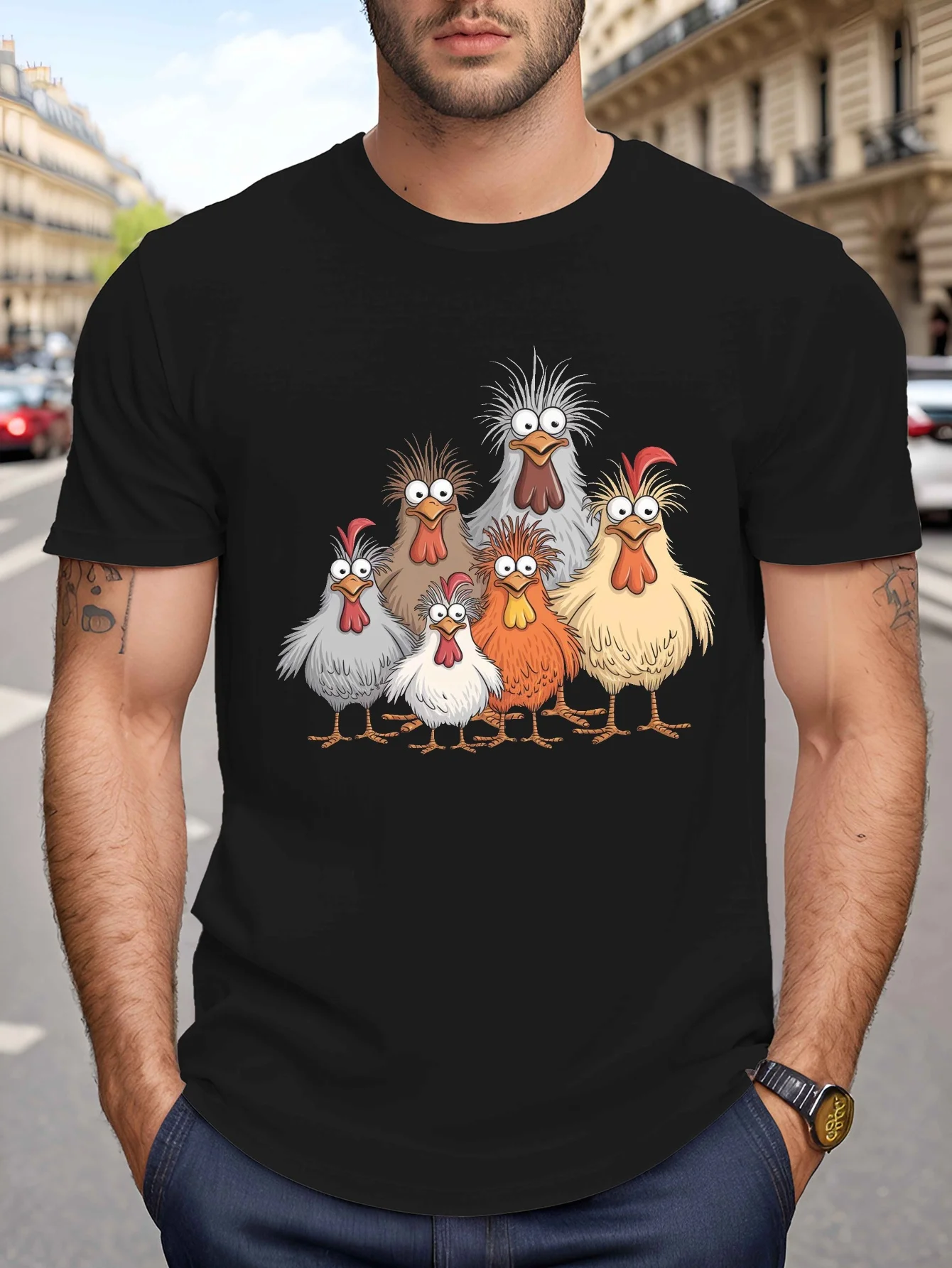 Plus Size Men's T-Shirt with Cartoon Style Fluffy Chick Pattern