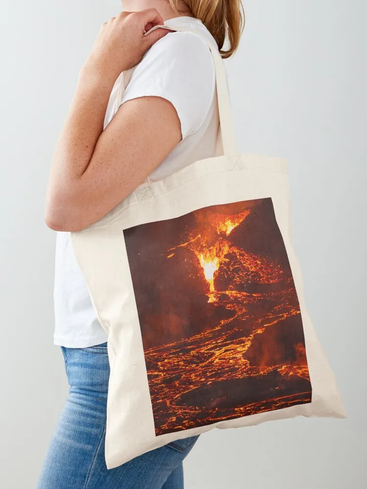 Lava Crater Flow at Night - Iceland Volcano April 20th 2021 Tote Bag Big bag shopping cart bags Big bag women Canvas Tote