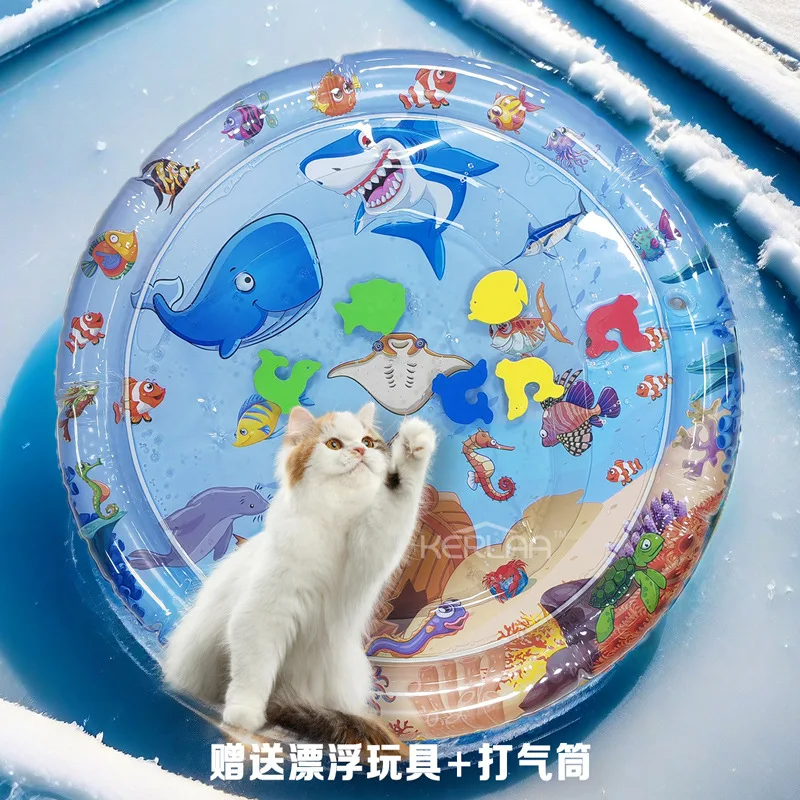 Tapis de jeu interactif Aqua Extra épais pour chat, jouets flottants pour chat, tapis de jeu sensoriel d'eau, tapis d'auto-jeu pour chats