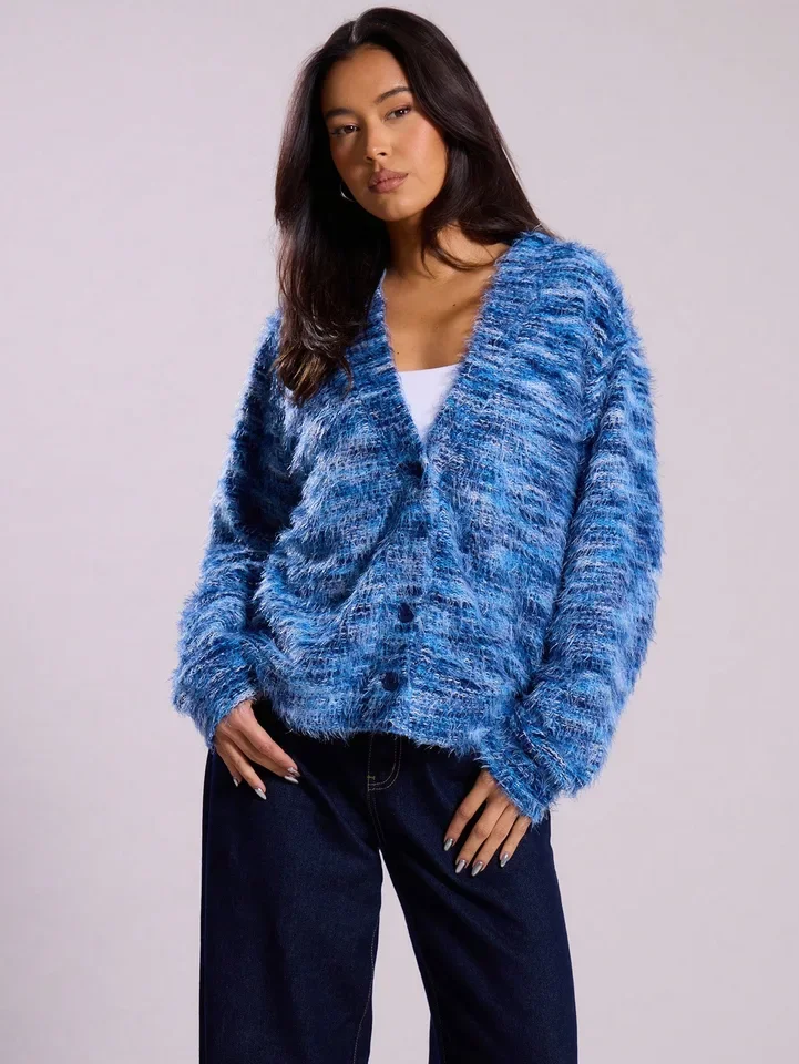 New Fall Clothes 2025 Outerwear Pull Femme Grande Taille Womens Cardigan Retro Style Button Deep V Long Sleeve Cardigan Sweater