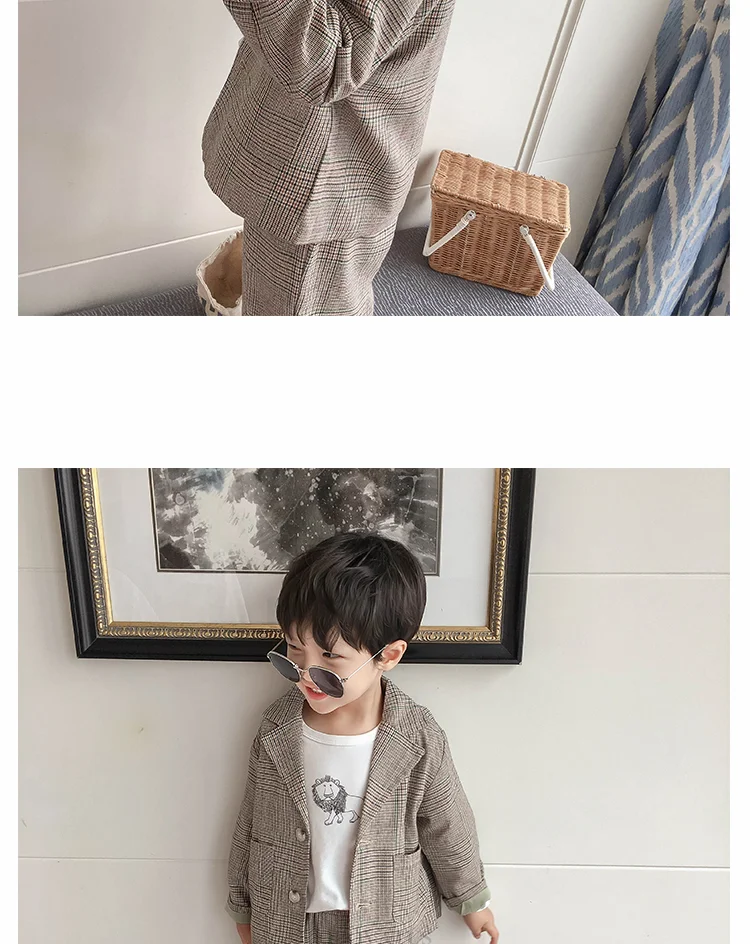 Neuer Karieranzug für Jungen, Blazer-Set, Kinder-Slim-Fit, Hochzeits- und Partykleidung, formelles Outfit im koreanischen Stil, cooler Jungen-Blazer, für 2, 3, 4, 5, 7, 9 Jahre – Detail 6