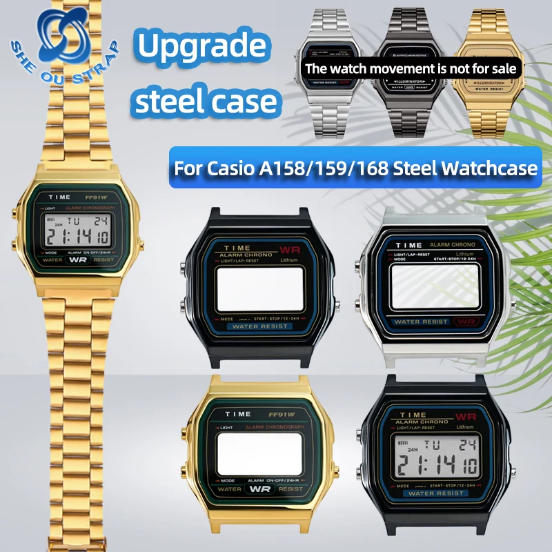 

Stainless Steel Case For Casio A158 A159 F91 Metal Bracelet Watch Case Modified Small Square A159 Watch Chain Metal Case
