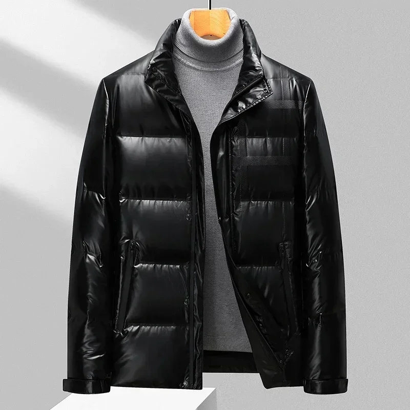 Men's Down Jacket Winter Autumn and Winter New Style Bright Stand Collar Short Duck Down Jacket Men's Thickened Jacket