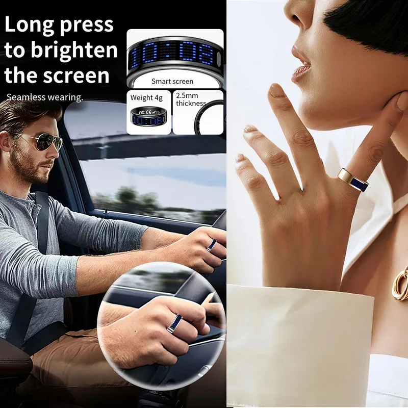 SR16 الفولاذ المقاوم للصدأ الذكية حلقة شاشة عرض المكالمات تذكير اللياقة البدنية خواتم ذكية IP68 مقاوم للماء الأكسجين في الدم معدل ضربات القلب #6