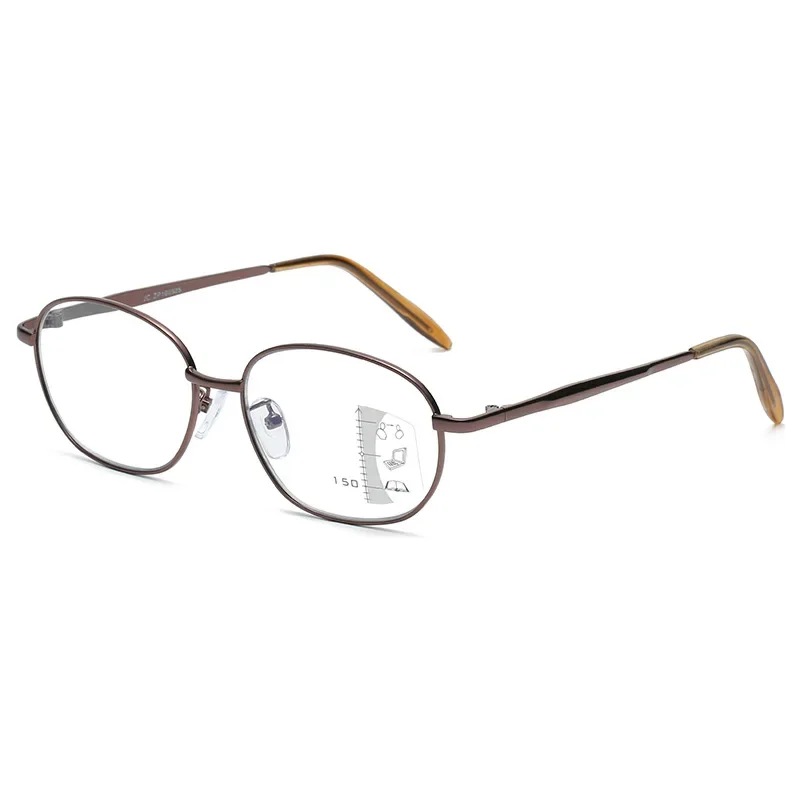 Vintage Brown Frame Anti-blue Progressive Multifocal Reading Glasses Smart Zoom Elderly Eyewear Men Protable Presbyopic Glasses