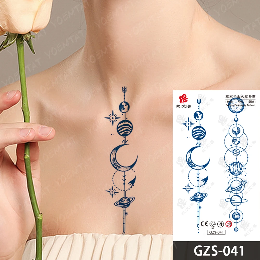 Juice Ink Lasting Waterproof Temporary Tattoo Sticker Planet Universe Genipin Herbal For Hand Arm Fake Tatoo Body Art Men Women