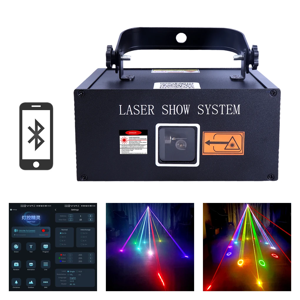 Proyector de escaneo de animación RGB de 1W - 5W, luces, aplicación de teléfono Apple y Android, programa DMX DJ, boda, fiesta de Navidad, espectáculo, iluminación de escenario
