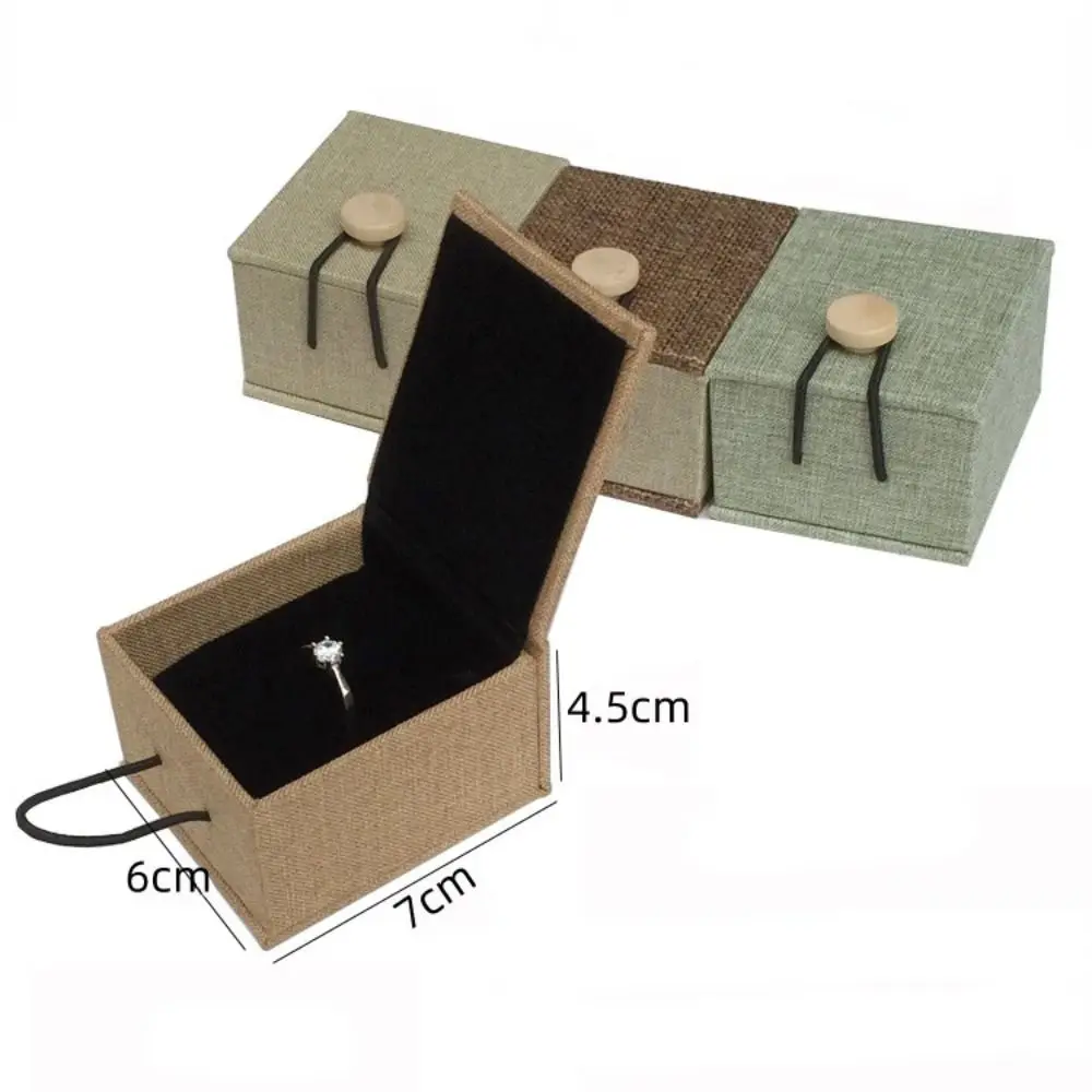 Linen Wood Jewelry Box Button Closure Fleece Lining Jewelry Case Multi-purpose Dust Protect Pendant Bracelet Box Gift Giving