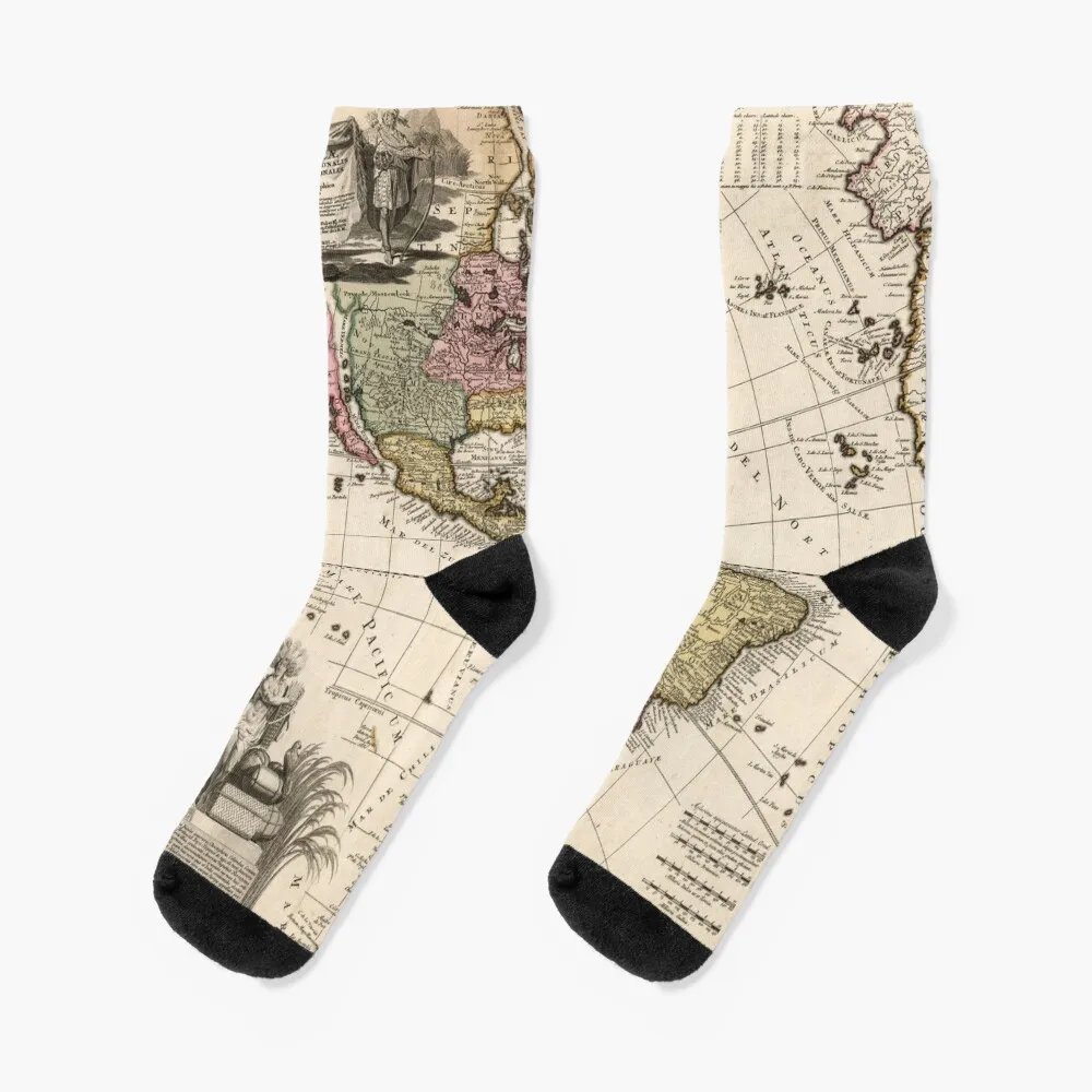 Antique Map, North and South America in 1740 Socks winter thermal anime Crossfit Socks Ladies Men's