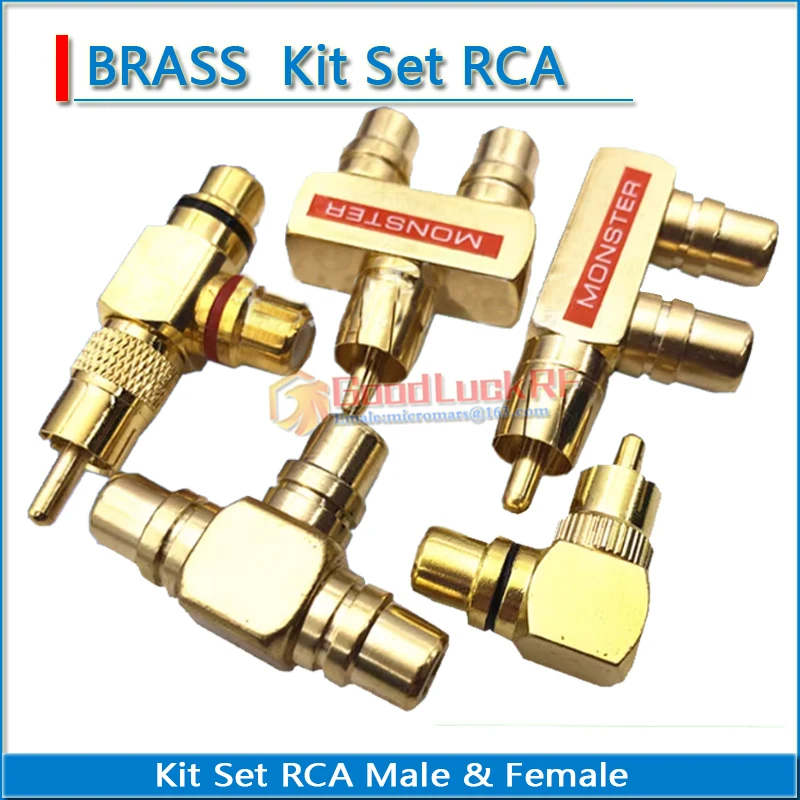 RCA Male to Dual RCA Female Right Angle 90 Degree Type F T Brass lotus three split one-in-two extension conversion RF connector