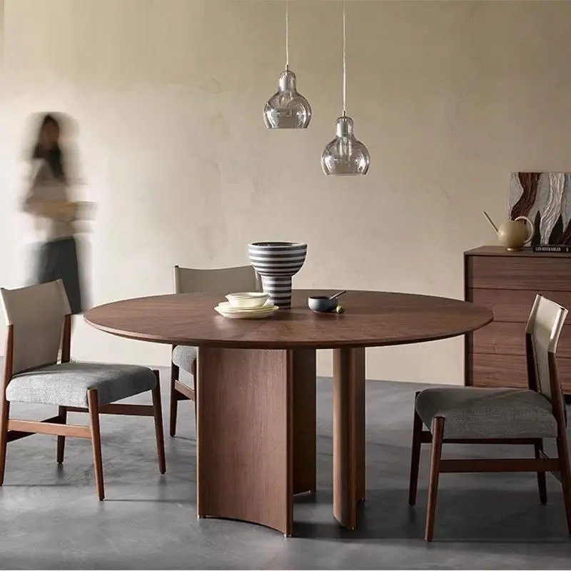 North American black walnut round table small household solid wood table Italian minimalist light luxury table