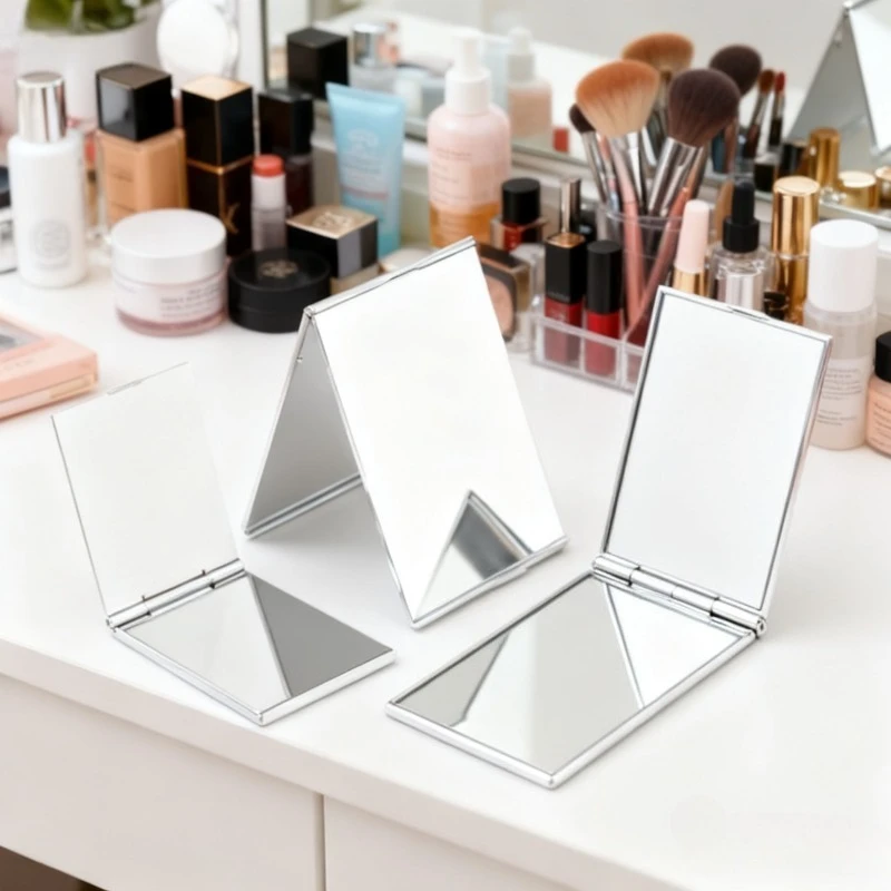 الألومنيوم مرآة قابلة للطي جيب مرايا ماكياج صغيرة محمولة السفر اليد مرآة صغيرة الغرور أدوات التجميل المدمجة قابلة للطي #2