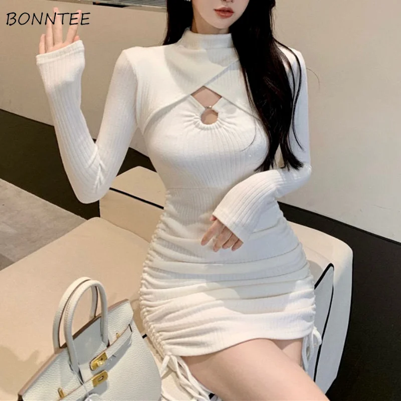 

Dresses Women Hollow Out Special Autumn Creativity Basics Popular Leisure All-match Daily Sweet Korean Style Ladies Girlish Cozy