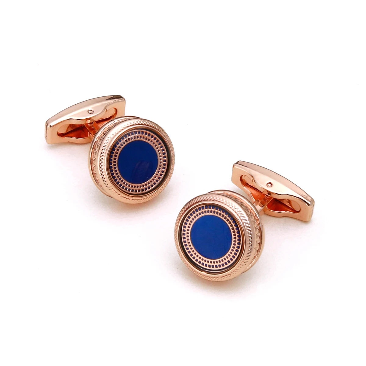 

Cufflinks for Men TOMYE XK21S007 Cute Blue Background with Rose Gold Stripes Round Button Cuff Links Dress Shirts Jewelry