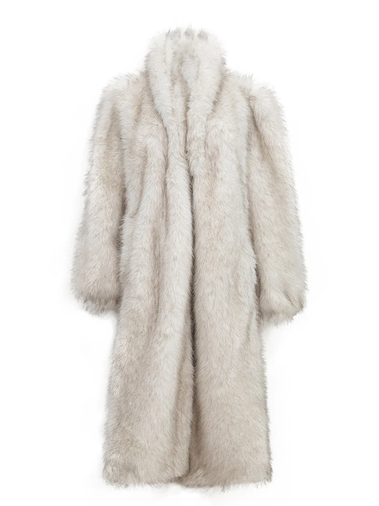 Outono inverno longo casual luxo macio grosso quente peludo falso casaco de pele de raposa feminino solto fofo peludo casaco outwear 2024