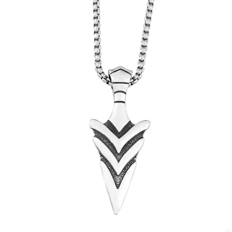 62KE Sturdy Steel Norses Mythology Necklace with Odin's Spear Gungnir Vikinged Pendant Neckalce for Trendy Men Stylish Outfits