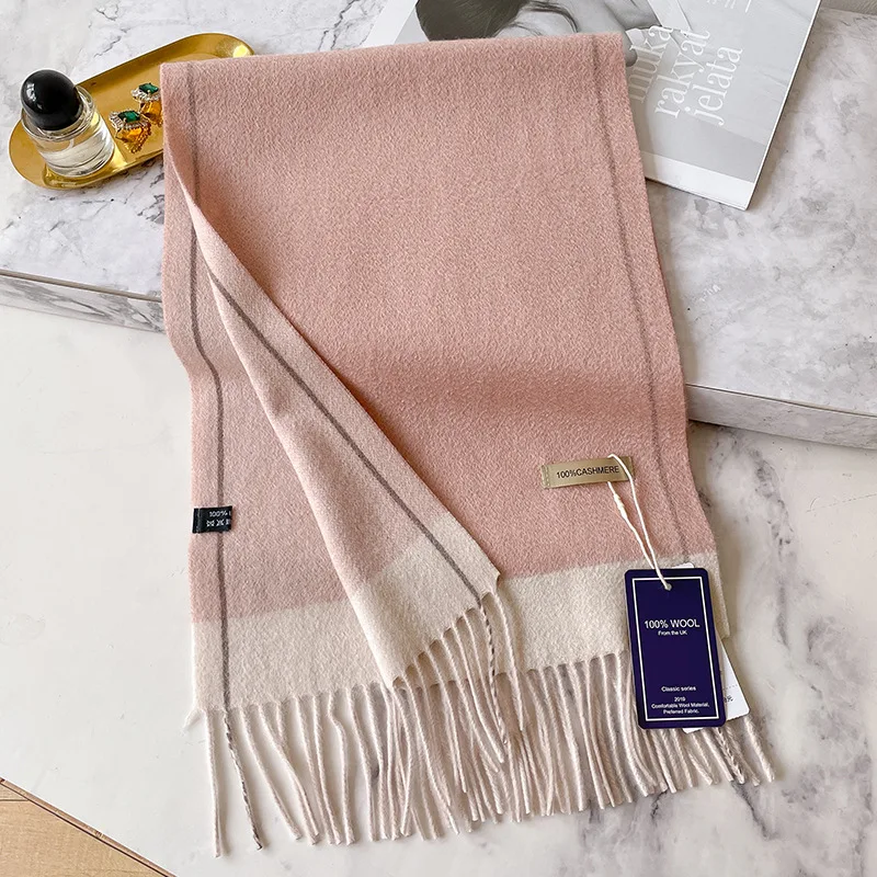 100% Cashmere Winter Design Pashmina Wool Scarf for Women Warm Thick Shawls and Wraps Female Bufanda Echarpe Tassel Muffler