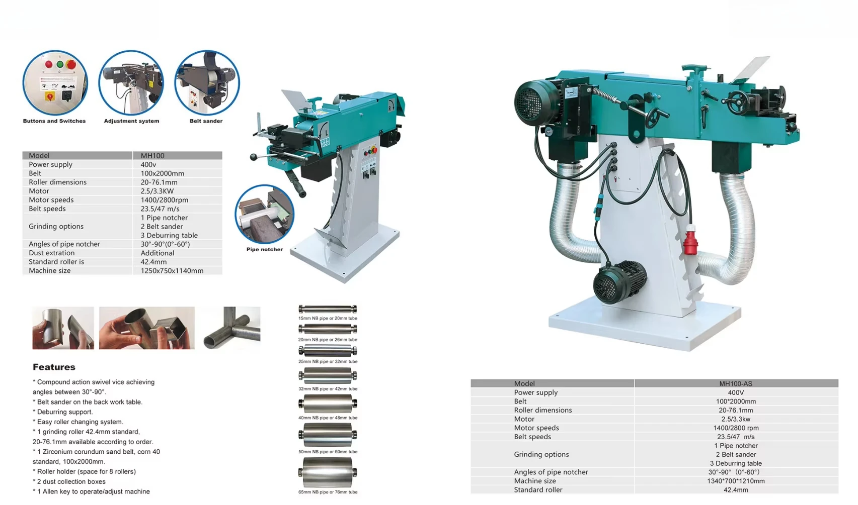 Pipe Notcher Machine - 100x2000mm Belt Sander for Pipe Groove, Metal Tube Notching & Polishing