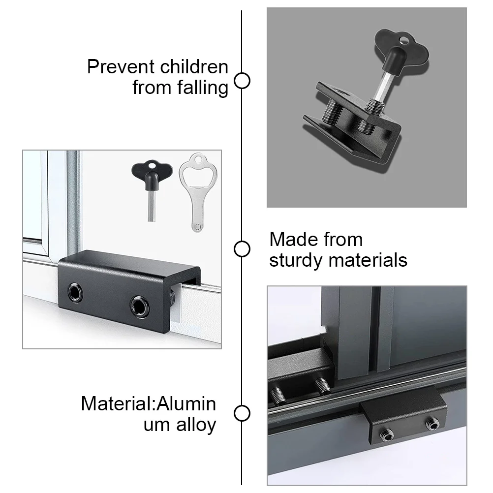 アルミ合金製引き戸ロック,6個,窓用安全ロック,ガラスストッパー,子供用安全リミッター