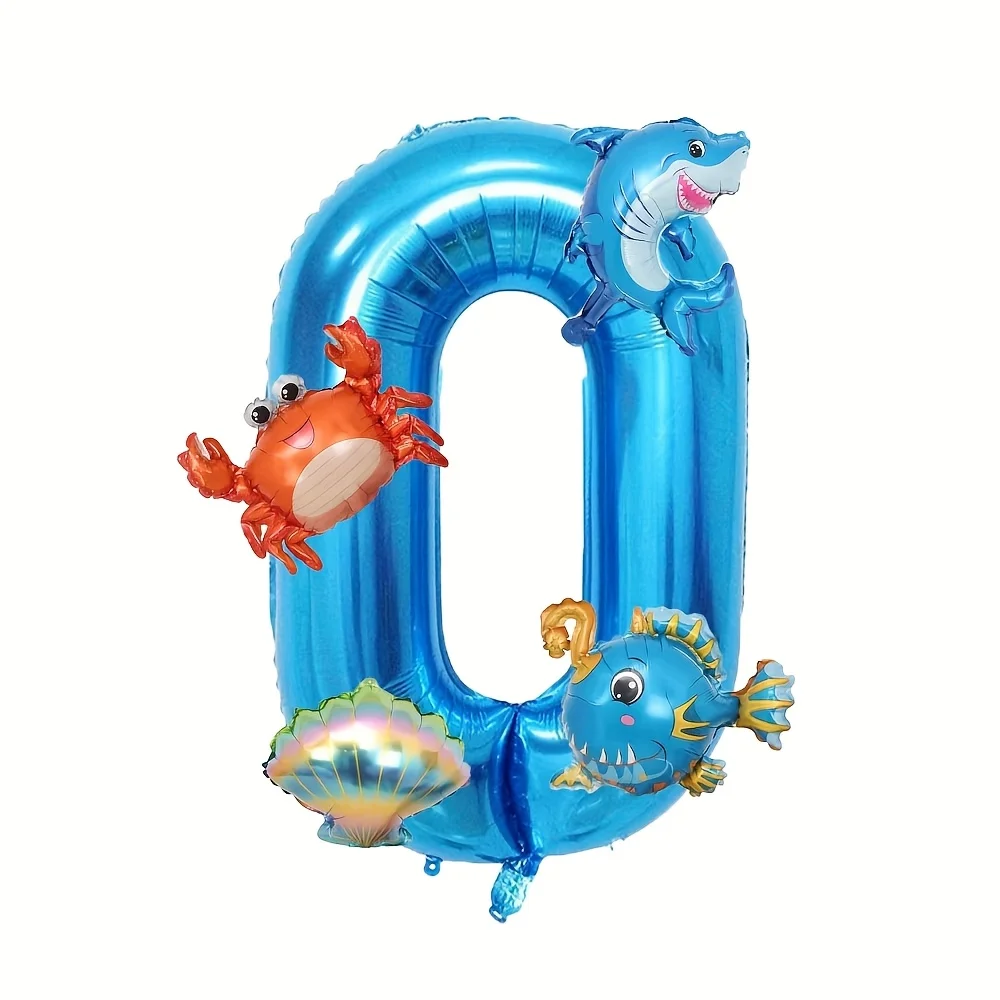 5Pcs 32inch Mini Blue Ocean Balloon Set With Digital Balloons And Ocean Themed Decorations For A Birthday Party Balloon - view 2