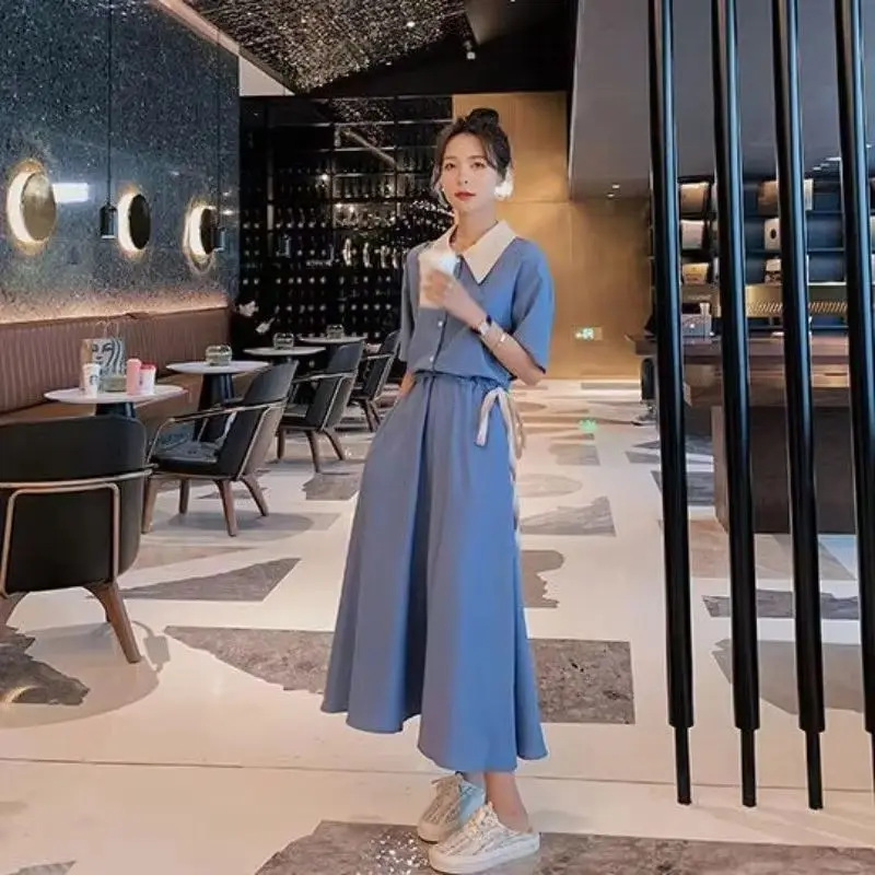 فستان قميص نسائي فرنسي بأكمام طويلة متناسق الألوان لربيع وخريف 2025 فساتين طويلة رفيعة بخصر جديد لملابس النساء