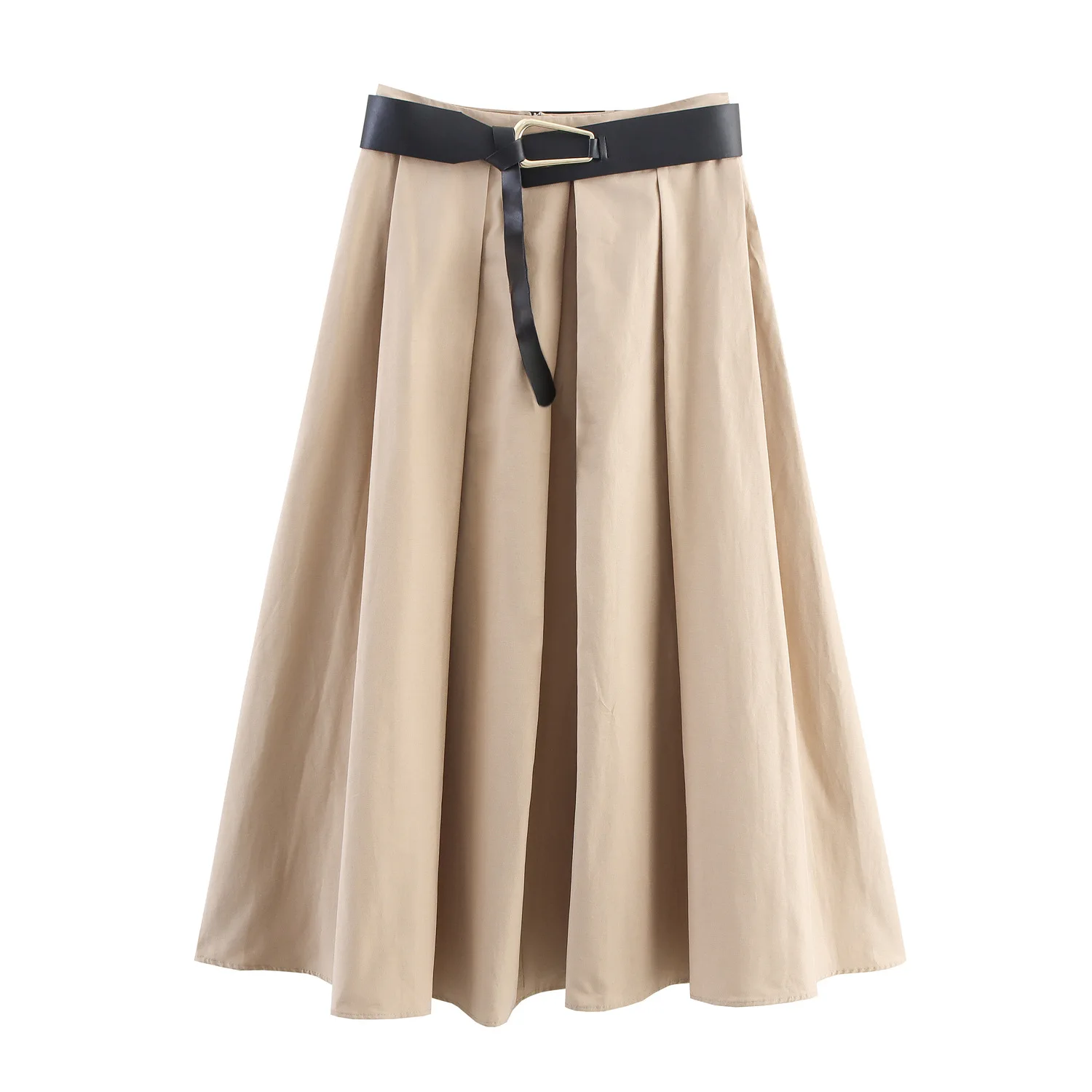 

Women New Fashion Versatile Belted Cape-Style Zipper Midi Skirt Female High Waist Elegant Party Pleated Casual Long Skirt