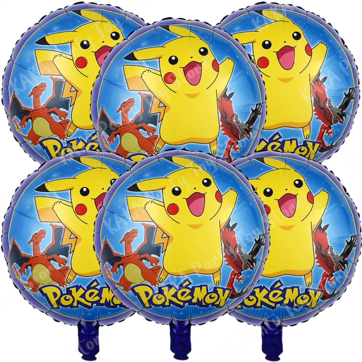 6Pcs Pokemon Balloons 18inch Pikachu Squirtle Bulbasaur Charmander Aluminum Balloon Decoration Supplies Kids Birthday Party Gift