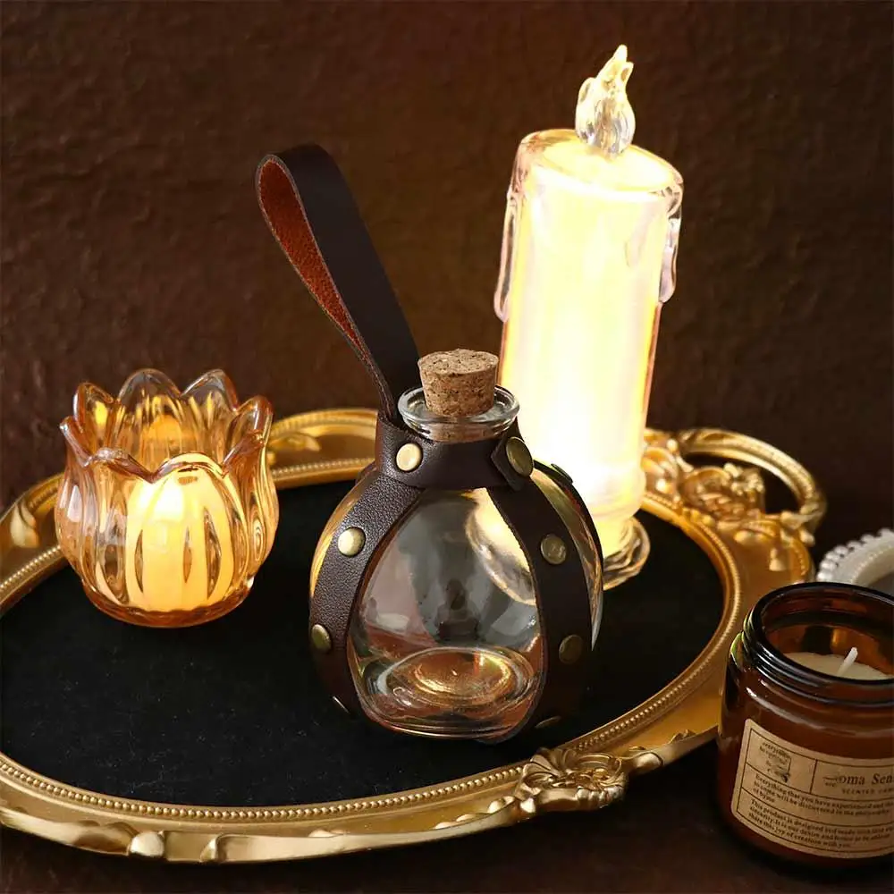 Faux Leather Round Flask Potion Bottle Magic Wizard Glass Holsters Belt Bags Magic Potion Glass Bottle Wizard Steampunk