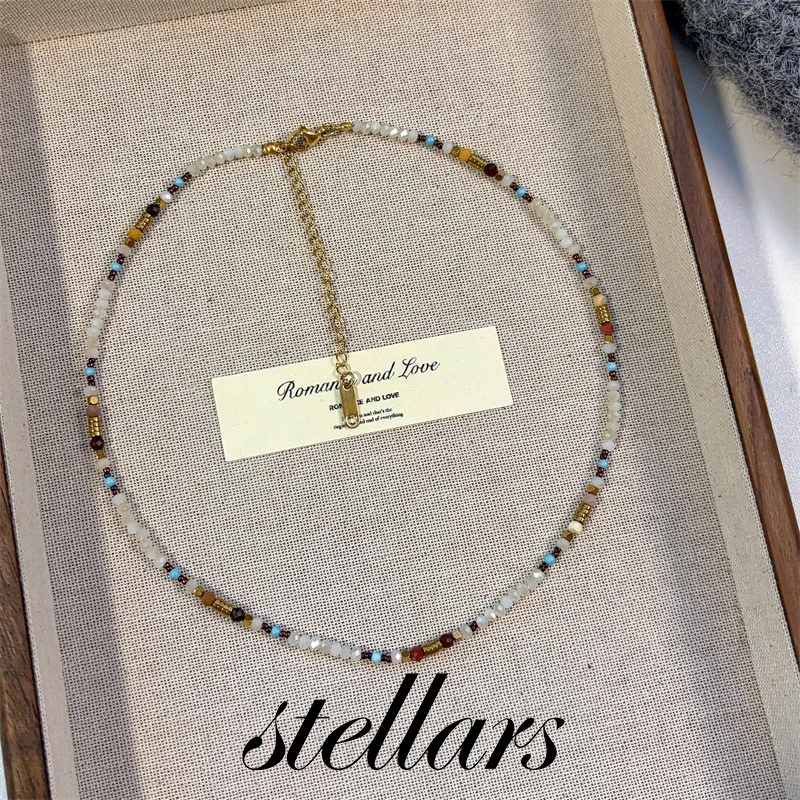 

Delicate Sugar Cube Vintage Necklace for Women Natural Stone Choker Premium Feel Sweater Chain Accessory Androgynous Style