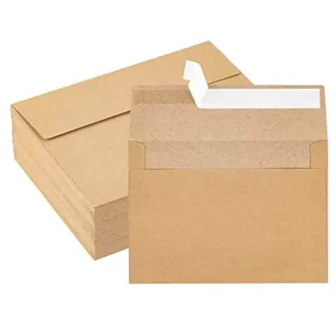 Envelopes de papel kraft, pacote com 50, 5 x 7 polegadas, envelopes A7, envelopes autoadesivos para cartões, envelopes para convites/postais
