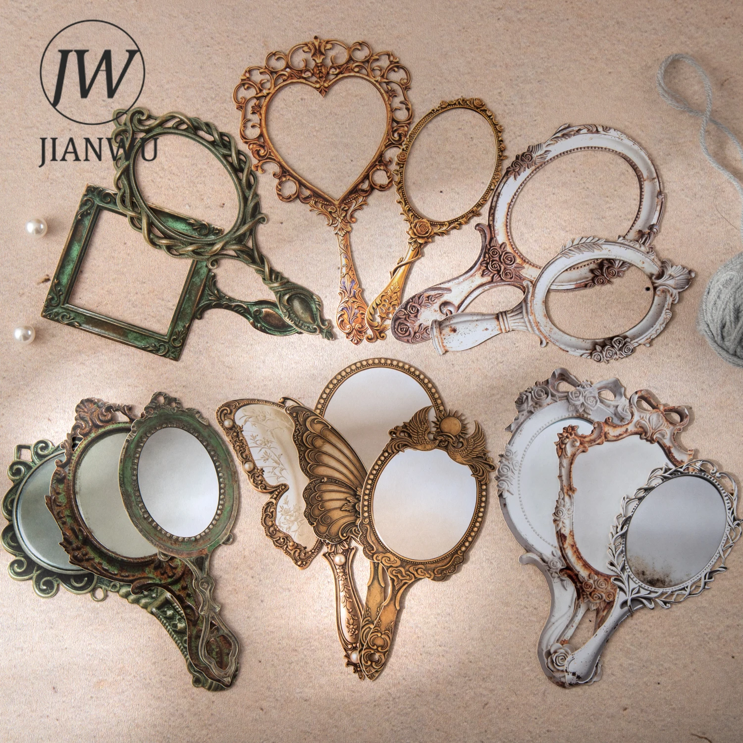 JIANWU Mirror Old Dream Series Vintage Hollow Mirror Landscape Material Collage Scrapbooking Sticker Creative Journal Stationery view 5