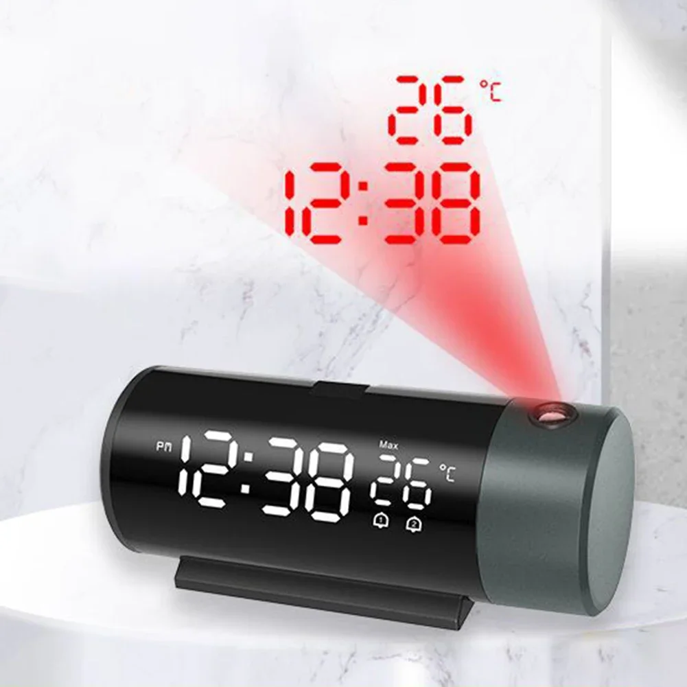Projection Alarm Clock With USB Charging And 180 Degree Rotating Projection Angle For Easy Time And Temperature