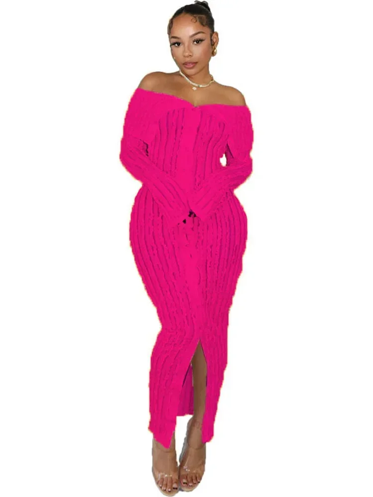 Weird Puss Wave Pattern Women Dress Elegant Slash Neck Single-Breasted Wrap Hip Bodycon Sexy Party Evening Prom Crochet Robe