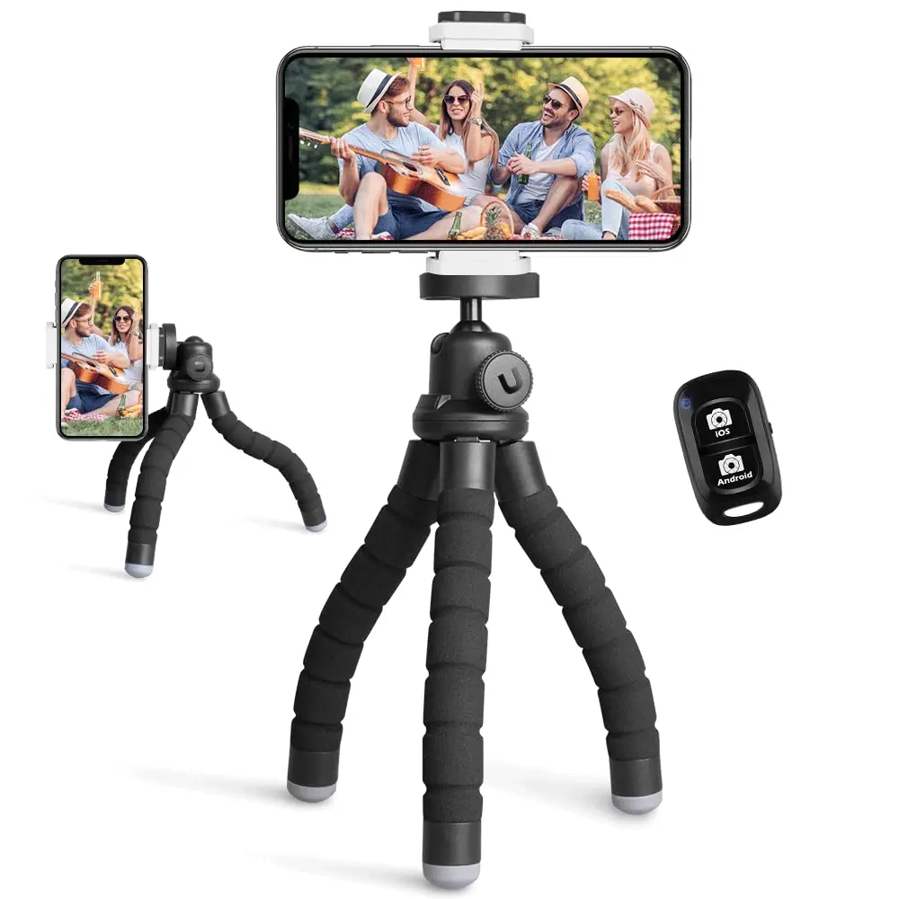 Phone Tripod Portable Flexible Tripod with Wireless Remote and Clip Cell Phone Tripod Stand for Video Recording