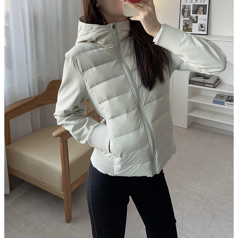 

Selfwill Women's Lightweight Warm Yoga Sport down Jaet ort Outerwear Hooded Slimming Patchwork 4 Colors Spor Sle