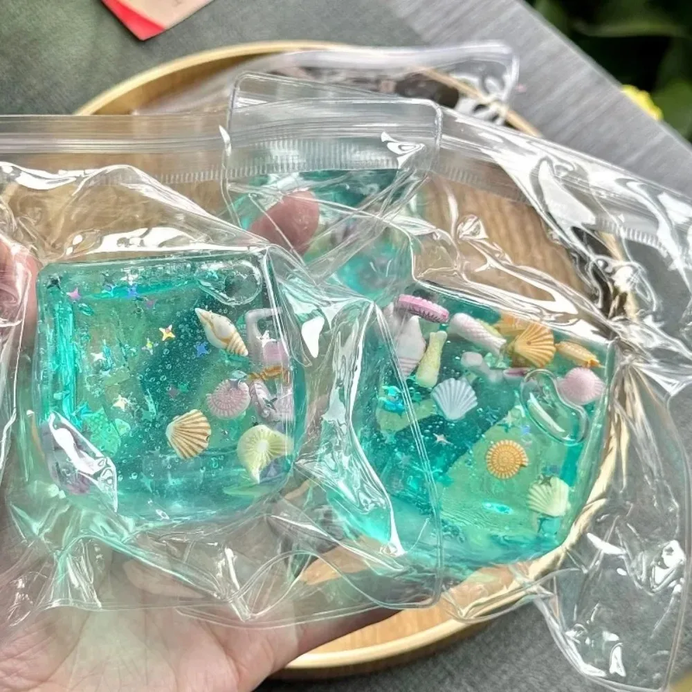 Blue Cubes Sea Squishy Fidget Toy - Superzacht transparant Star Shell Knijpspeeltje Oceaan Zintuiglijk Anti-Stress Speelgoed voor meisjes