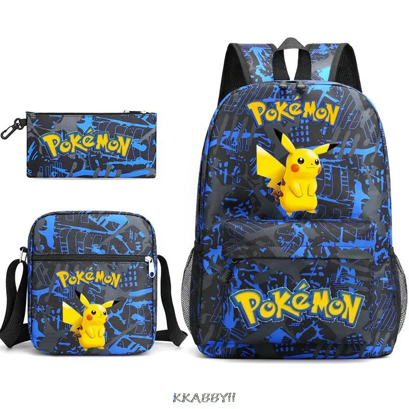 Pokemon Go Backpack 3pcs Cartoon Pikachu Casual Backpack For Teenagers Women Men Large Capacity Laptop Schoolbags