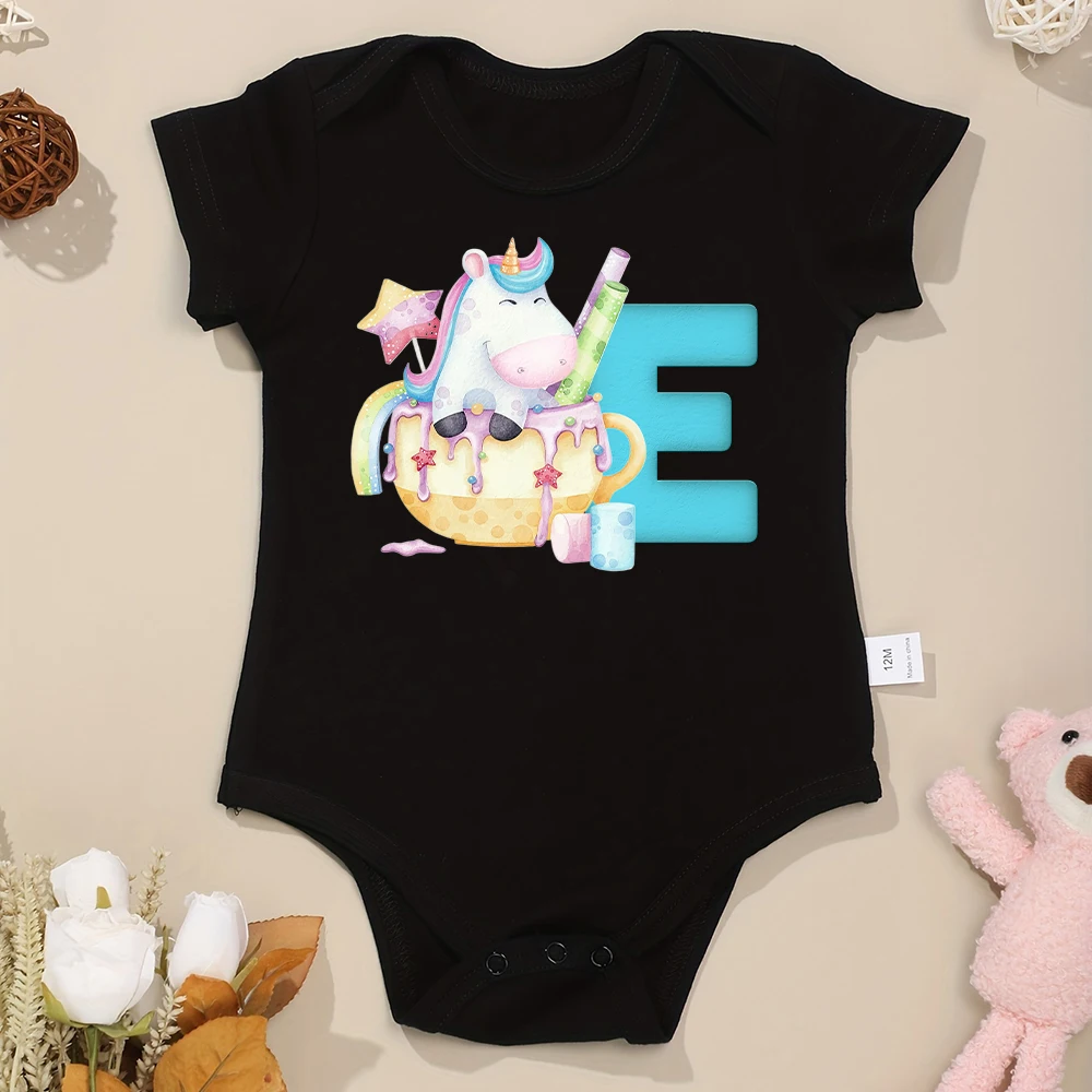 

100% Cotton Summer Breathable Baby Boy Clothes Cartoon Unicorn Print Cute Toddler Girl Jumpsuit High Quality Fabric Dropship