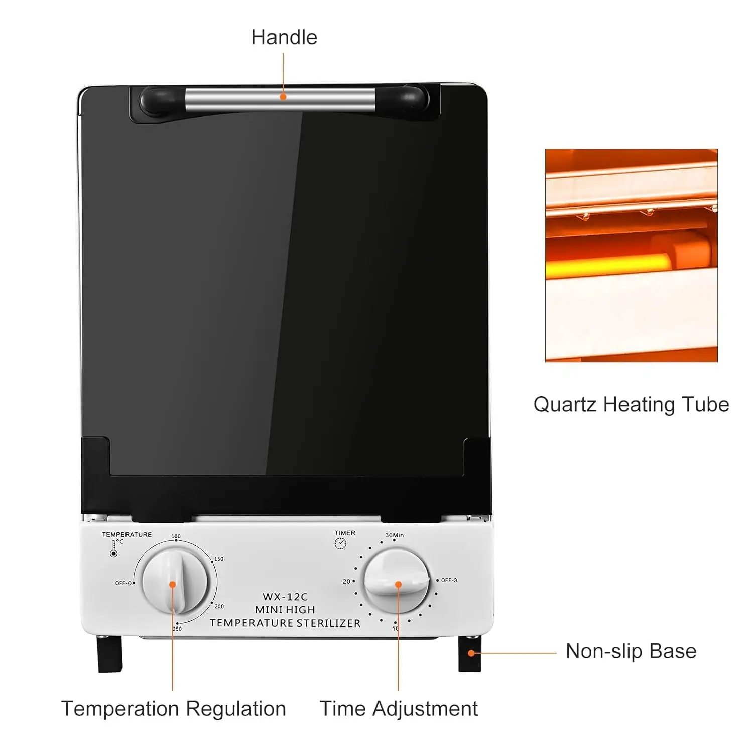 1000W Sterilizer for Nail Tools, 12L Multi-Function High Temperature Sterilizer Cabinet Temperature Range 0-250℃
