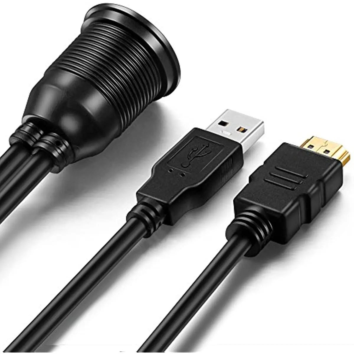 Nku 1m 3ft USB 2.0 i hdmi-kompatybilny rozszerzenie męskie i żeńskie wodoodporny Flush Panel do montażu na desce rozdzielczej kabel montażowy dla samochodów łódź motocykl — zdjęcie produktu 4