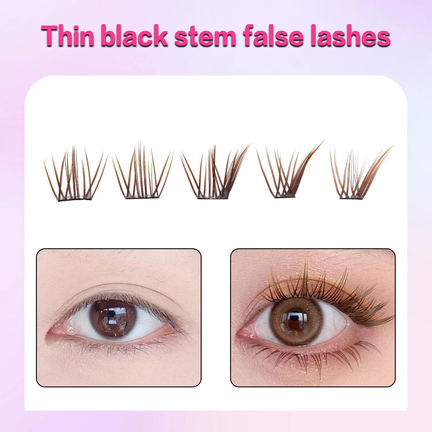 60pcs Brown Pre Glue Lashes 11-14mm Fox Eye Lash End Eye Elongated False Eyelashes Natural and Reusable Glue Free Lashes Makeup