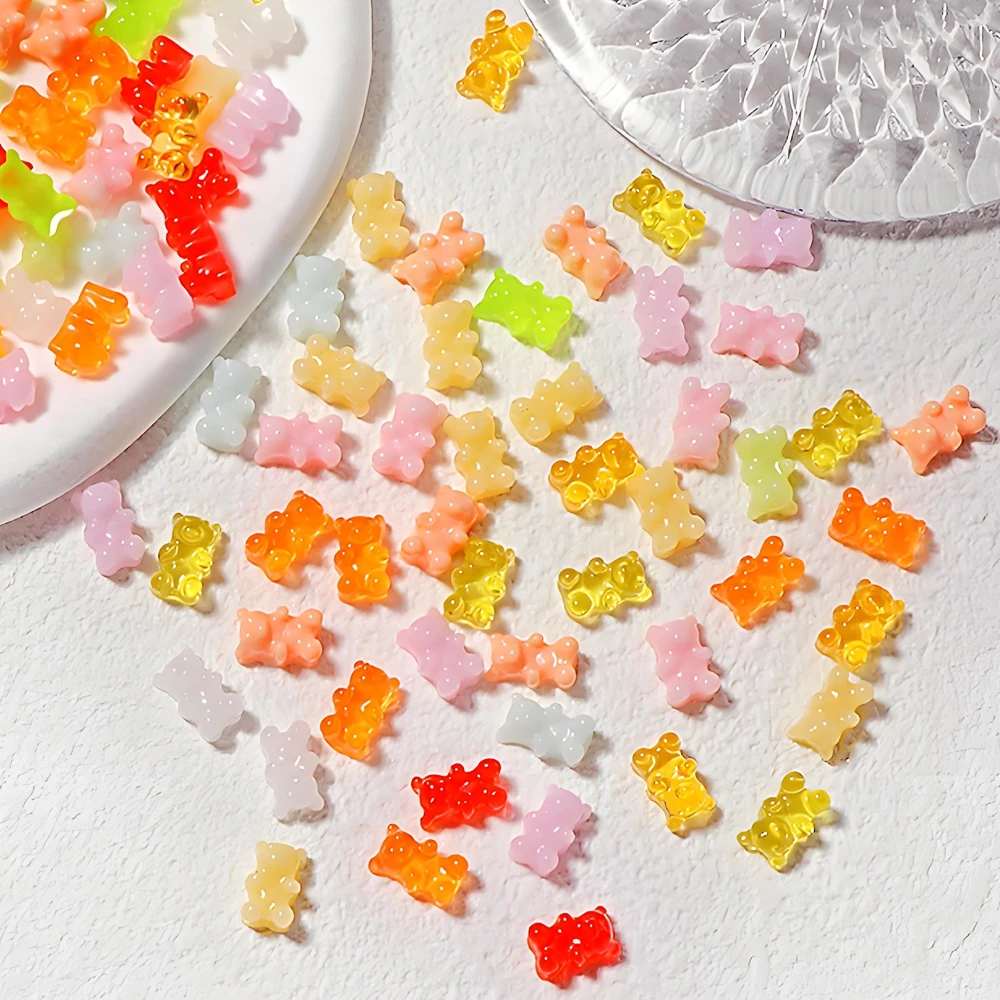 

50PCS Cartoon Design Mini 3D Acrylic Nail Art Bear Charms Accessories For Nails Decoration Manicure Decor Supplies Material Tool