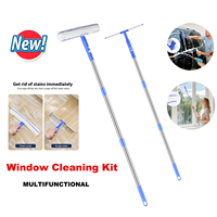 16.5-165cm Extendable Window Cleaning Kit 2 in 1 Glass Squeegee Cleaner Duster Mop Cleaning Tools